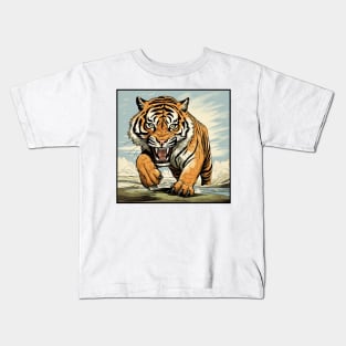 Colorful Tiger Cartoon Vintage Bengals Tiger Drawing Comics Fearless Tiger Kids T-Shirt